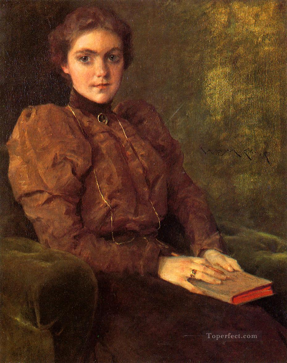 Una dama vestida de marrón William Merritt Chase Pintura al óleo